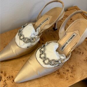 Manolo Blahnik Gold Satin Women's Shoes